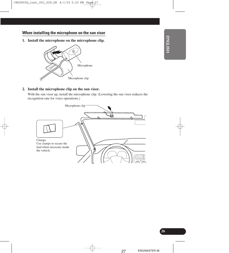 When installing the microphone on the sun visor | Pioneer AVIC900HVT User Manual | Page 27 / 172