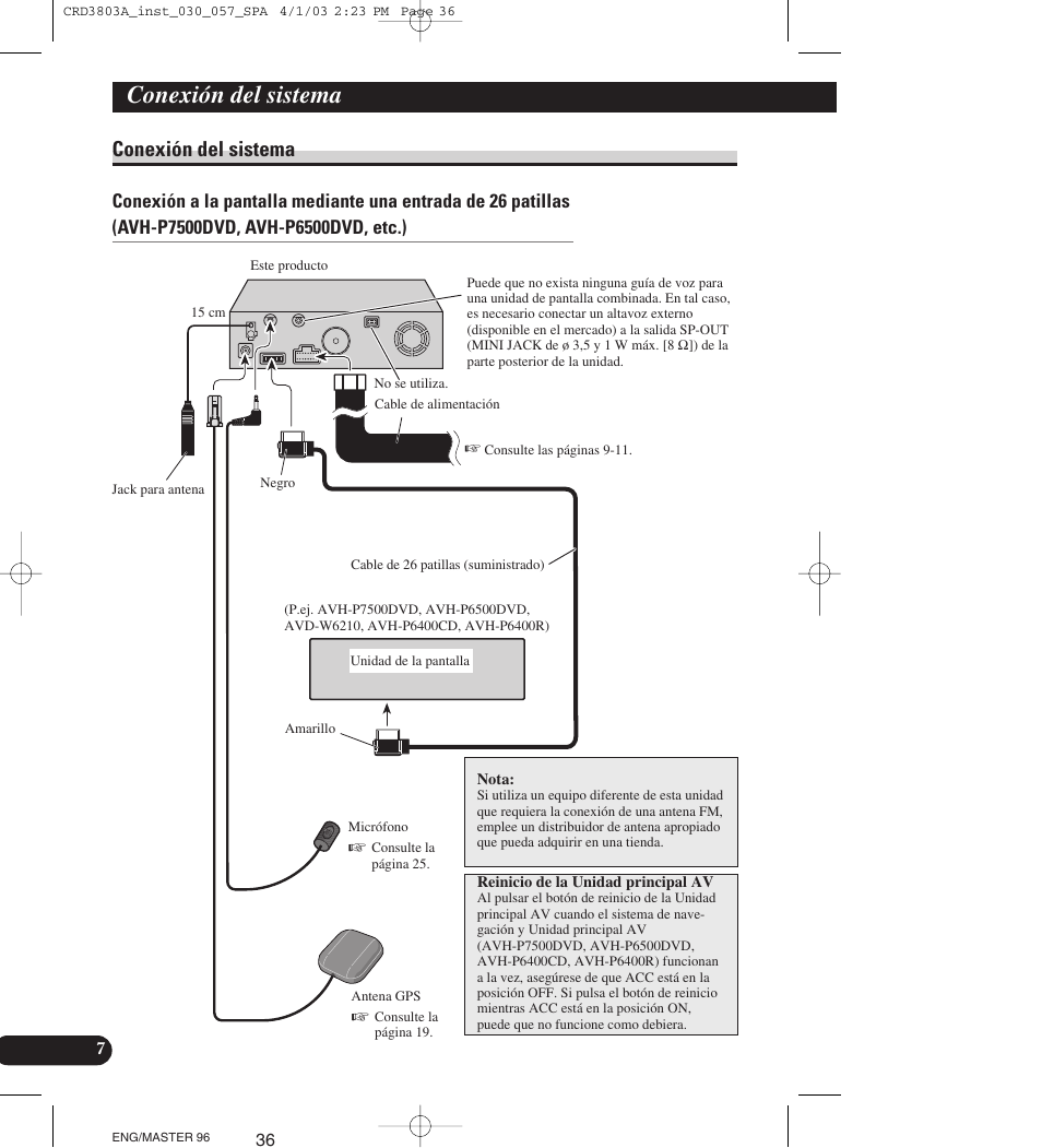 Conexión del sistema | Pioneer AVIC900HVT User Manual | Page 36 / 172