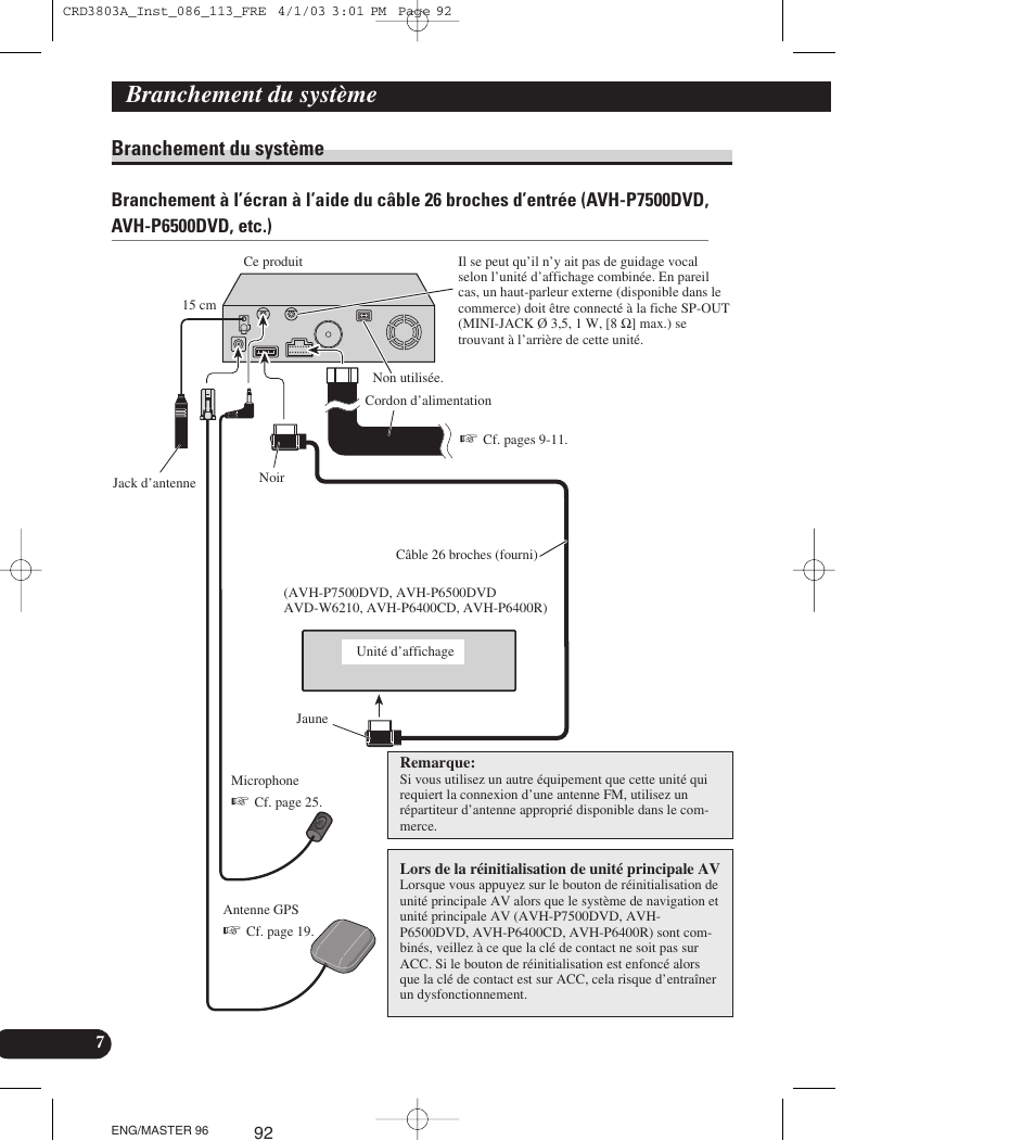 Branchement du système | Pioneer AVIC900HVT User Manual | Page 92 / 172