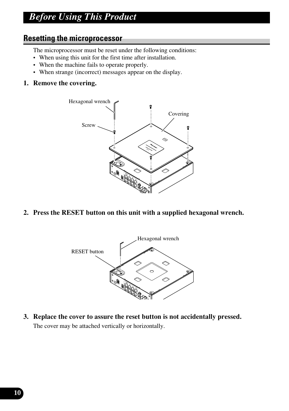 Resetting the microprocessor, Before using this product | Pioneer RS-P90 User Manual | Page 10 / 63