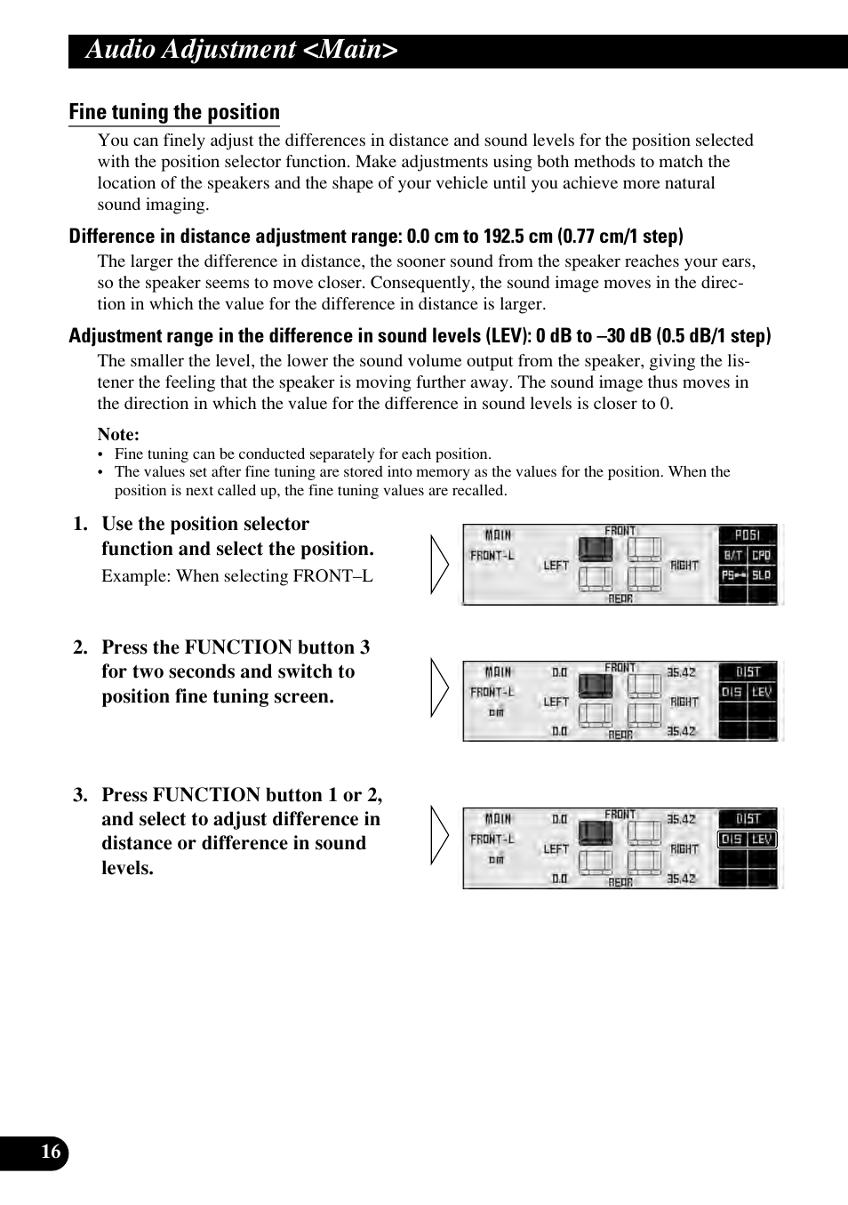 Fine tuning the position, Audio adjustment <main | Pioneer RS-P90 User Manual | Page 16 / 63