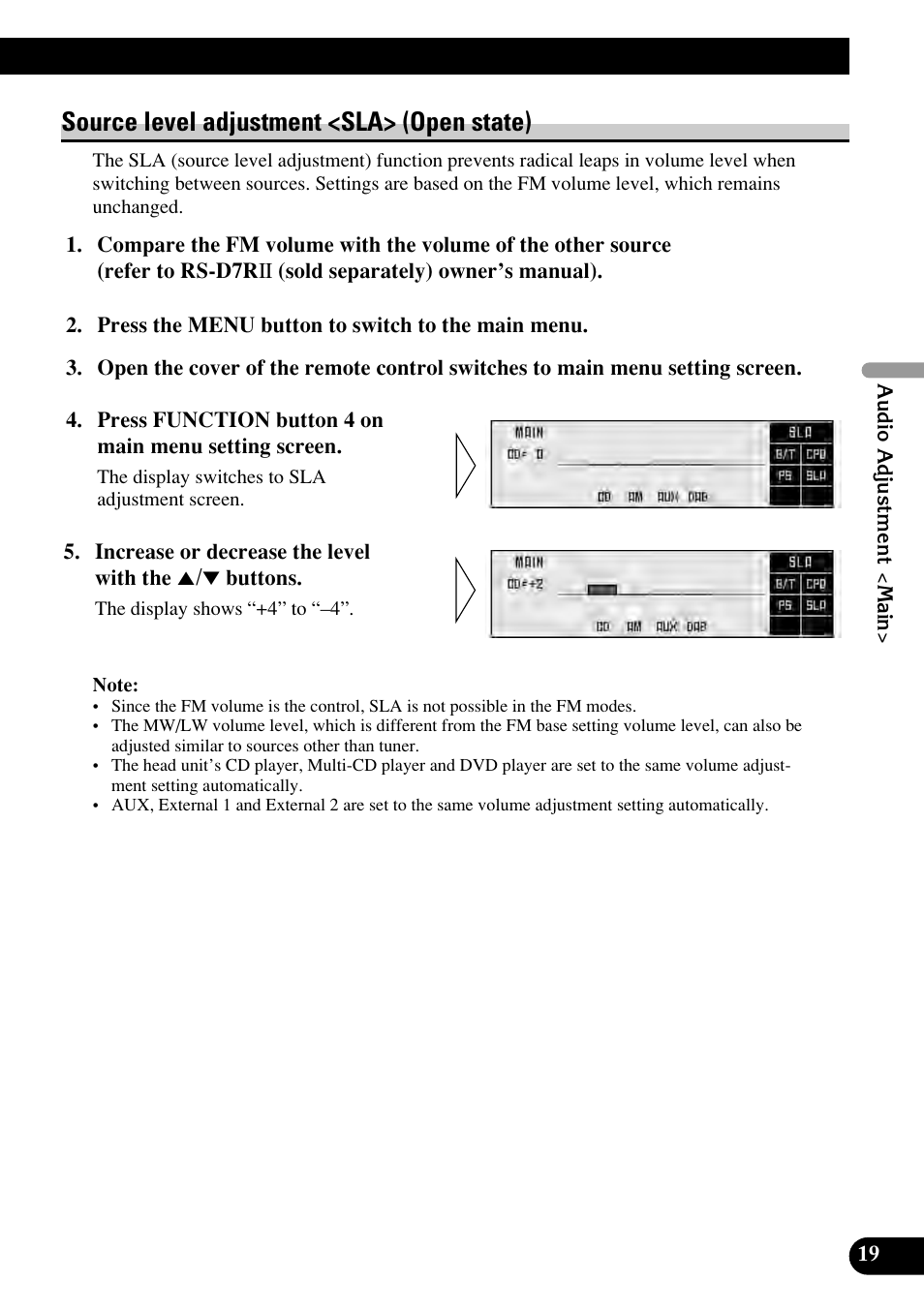 Source level adjustment, Source level adjustment <sla> (open state) | Pioneer RS-P90 User Manual | Page 19 / 63