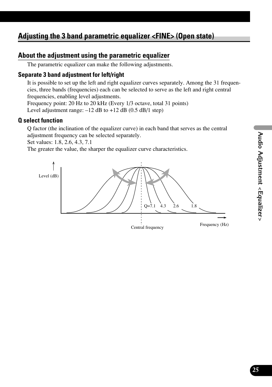 Adjusting the 3 band parametric equalizer | Pioneer RS-P90 User Manual | Page 25 / 63