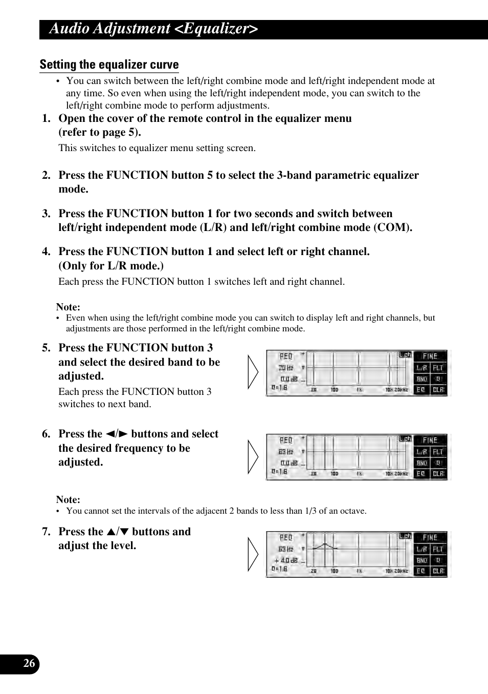 Setting the equalizer curve, Audio adjustment <equalizer | Pioneer RS-P90 User Manual | Page 26 / 63