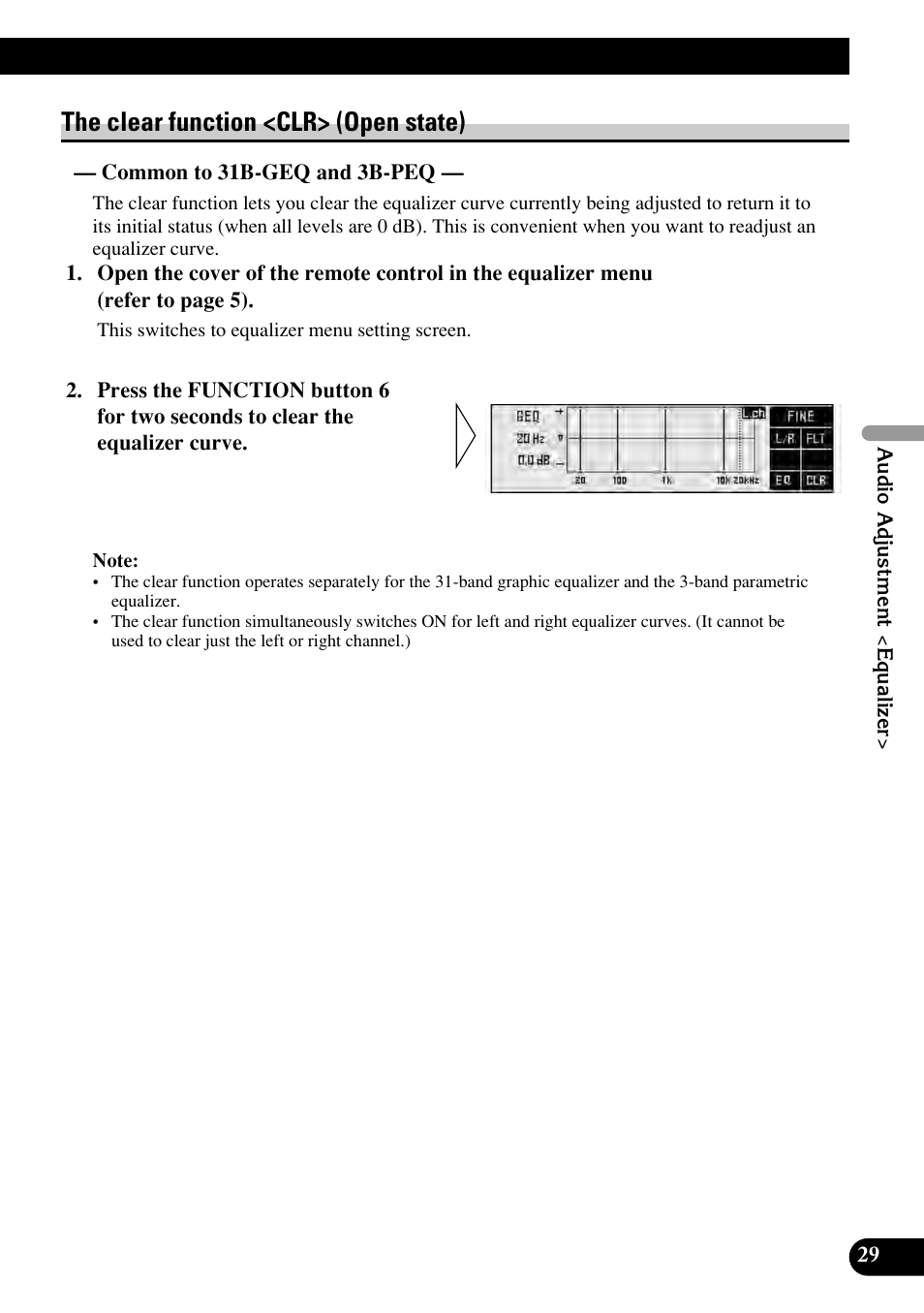 The clear function, The clear function <clr> (open state) | Pioneer RS-P90 User Manual | Page 29 / 63