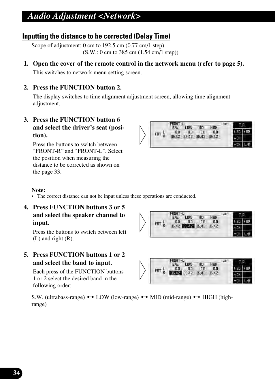 Inputting the distance to be corrected, Audio adjustment <network | Pioneer RS-P90 User Manual | Page 34 / 63