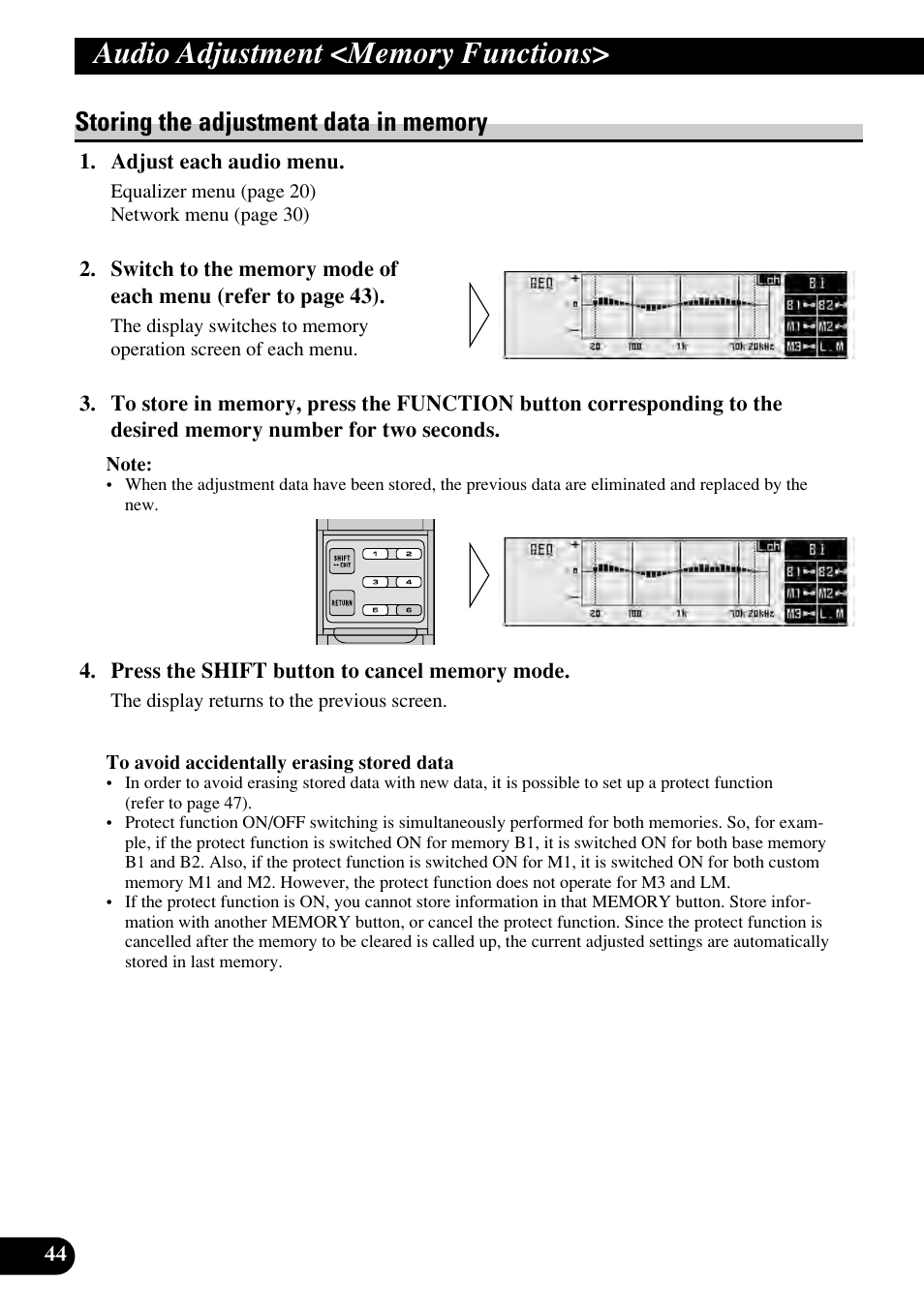 Storing the adjustment data in memory | Pioneer RS-P90 User Manual | Page 44 / 63
