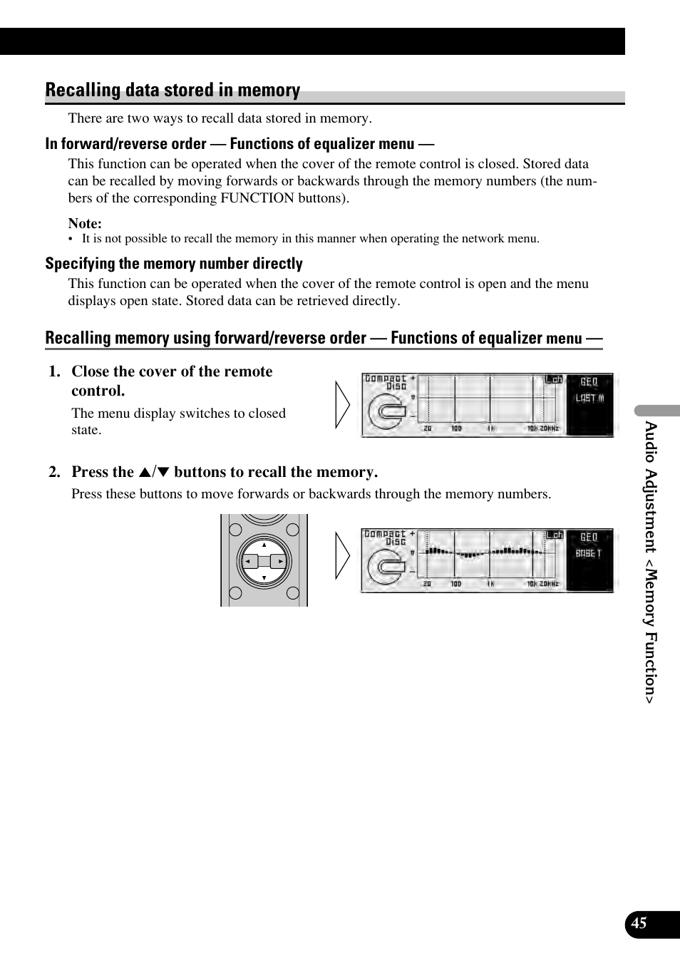 Recalling data stored in memory | Pioneer RS-P90 User Manual | Page 45 / 63