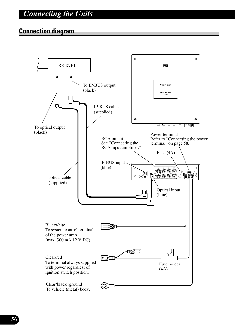Connection diagram, Connecting the units | Pioneer RS-P90 User Manual | Page 56 / 63