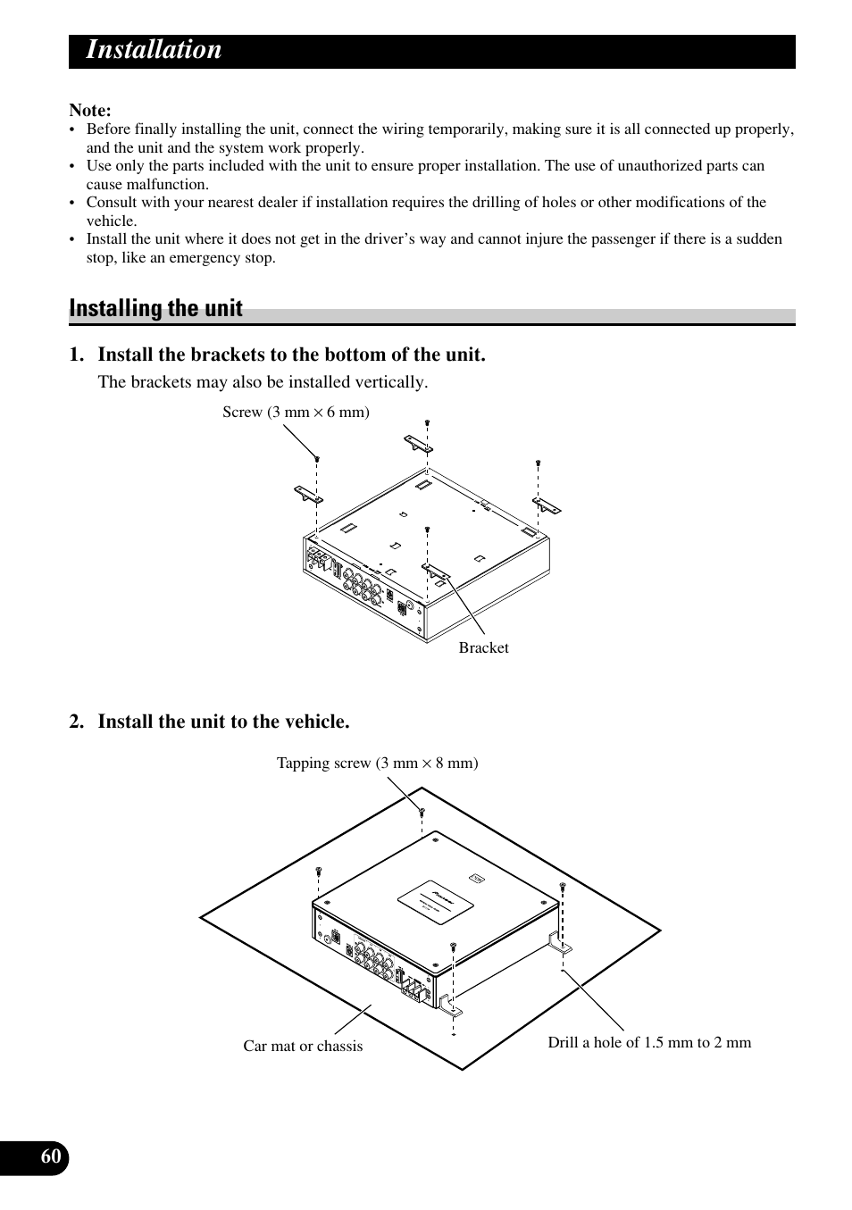 Installation, Installing the unit | Pioneer RS-P90 User Manual | Page 60 / 63