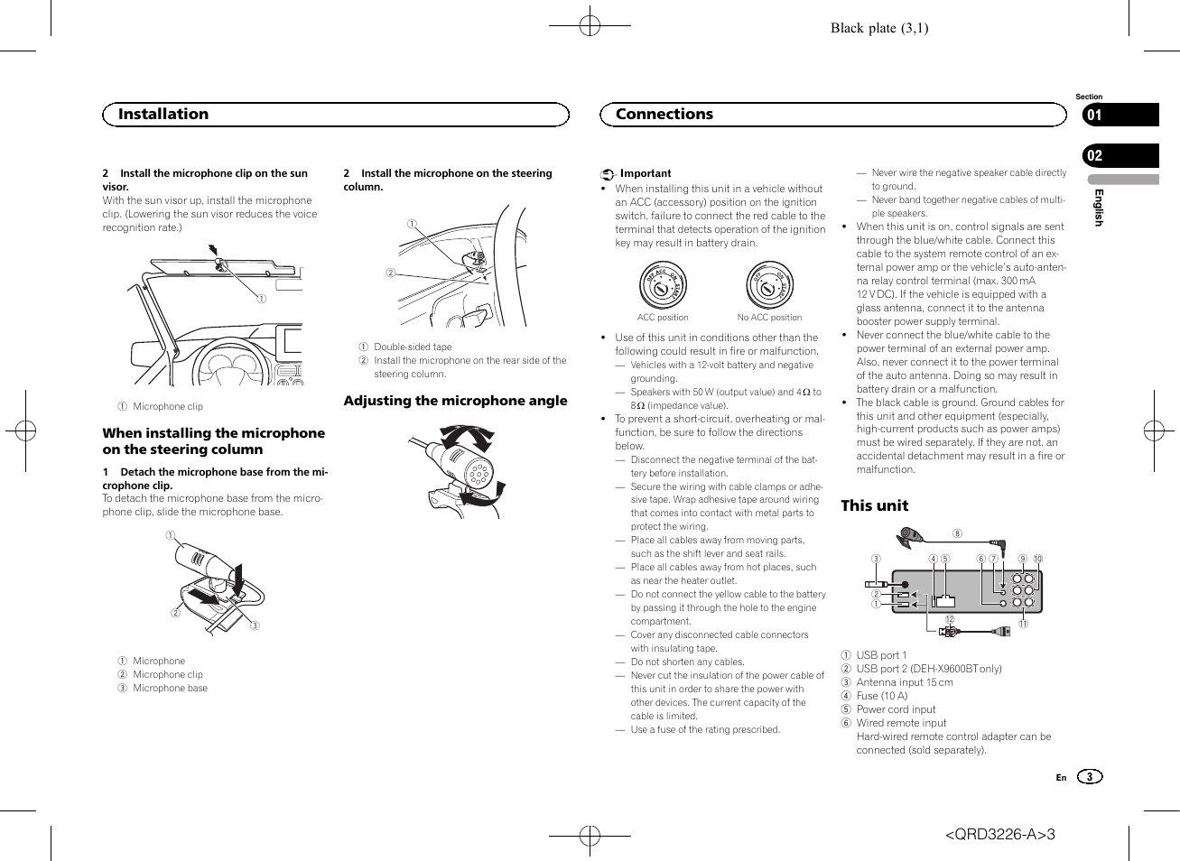 This unit, Installation, Connections | Pioneer DEH-X8600BT User Manual | Page 3 / 32