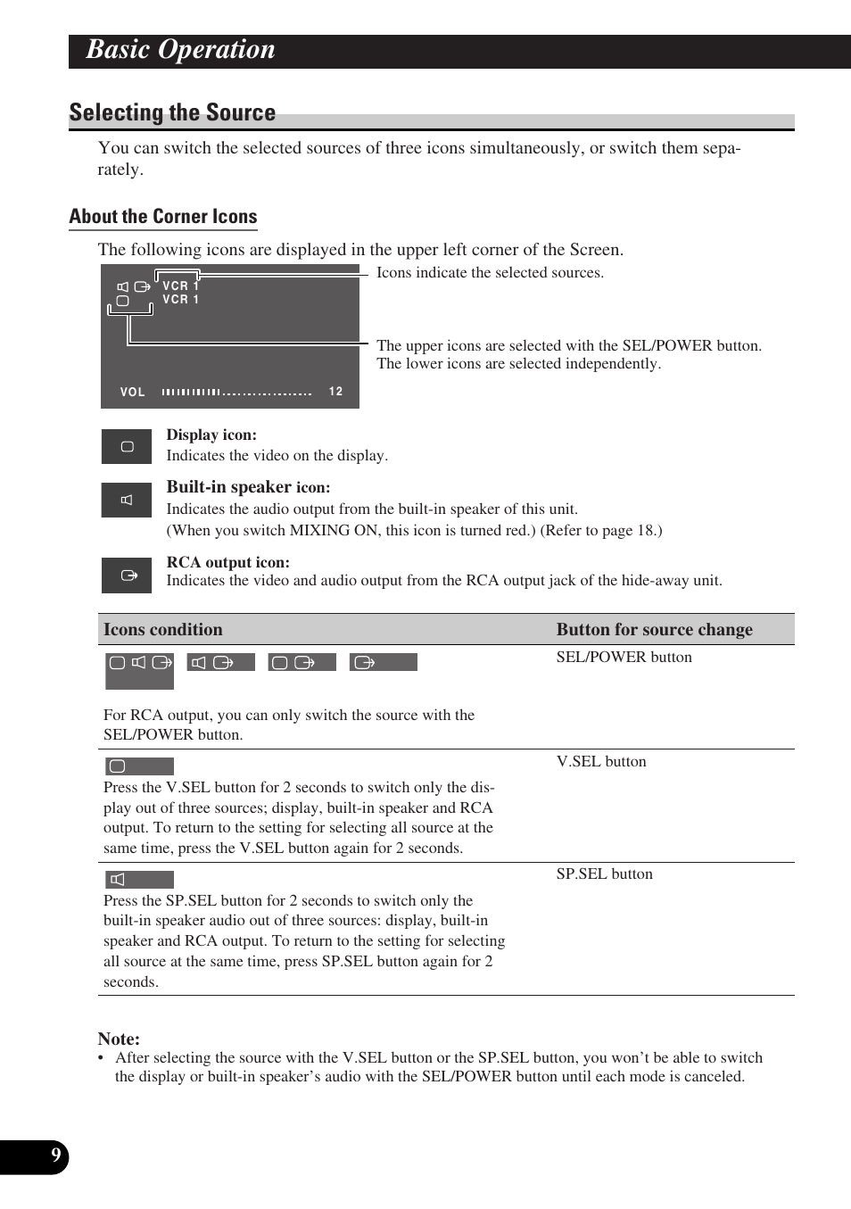 Selecting the source, About the corner icons, Basic operation | Pioneer AVD-W6000 User Manual | Page 10 / 112