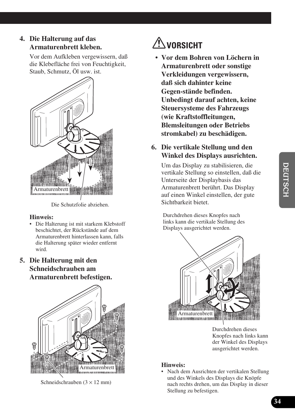 Vorsicht | Pioneer AVD-W6000 User Manual | Page 107 / 112
