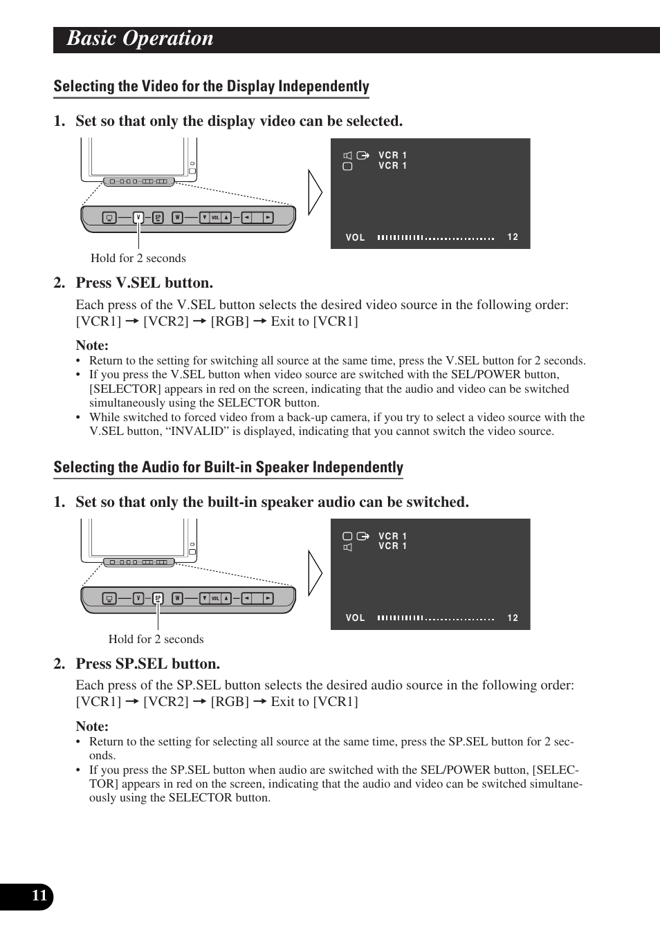 Selecting the video for the display independently, Basic operation | Pioneer AVD-W6000 User Manual | Page 12 / 112
