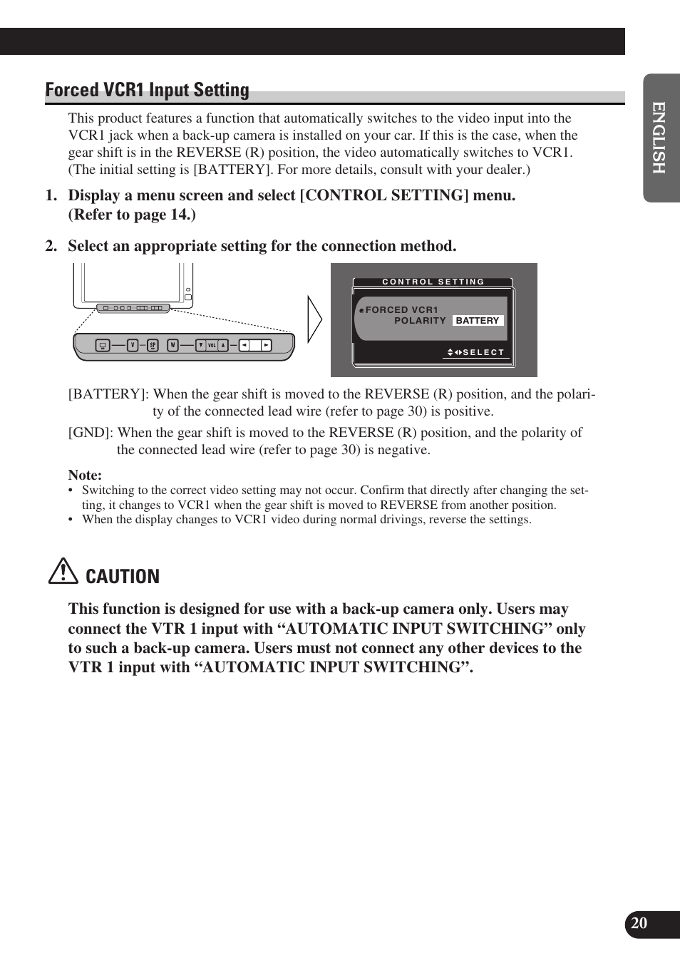 Forced vcr1 input setting, Caution | Pioneer AVD-W6000 User Manual | Page 21 / 112