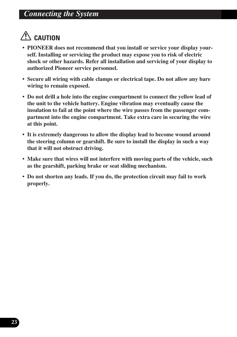 Connecting the system, Caution | Pioneer AVD-W6000 User Manual | Page 24 / 112