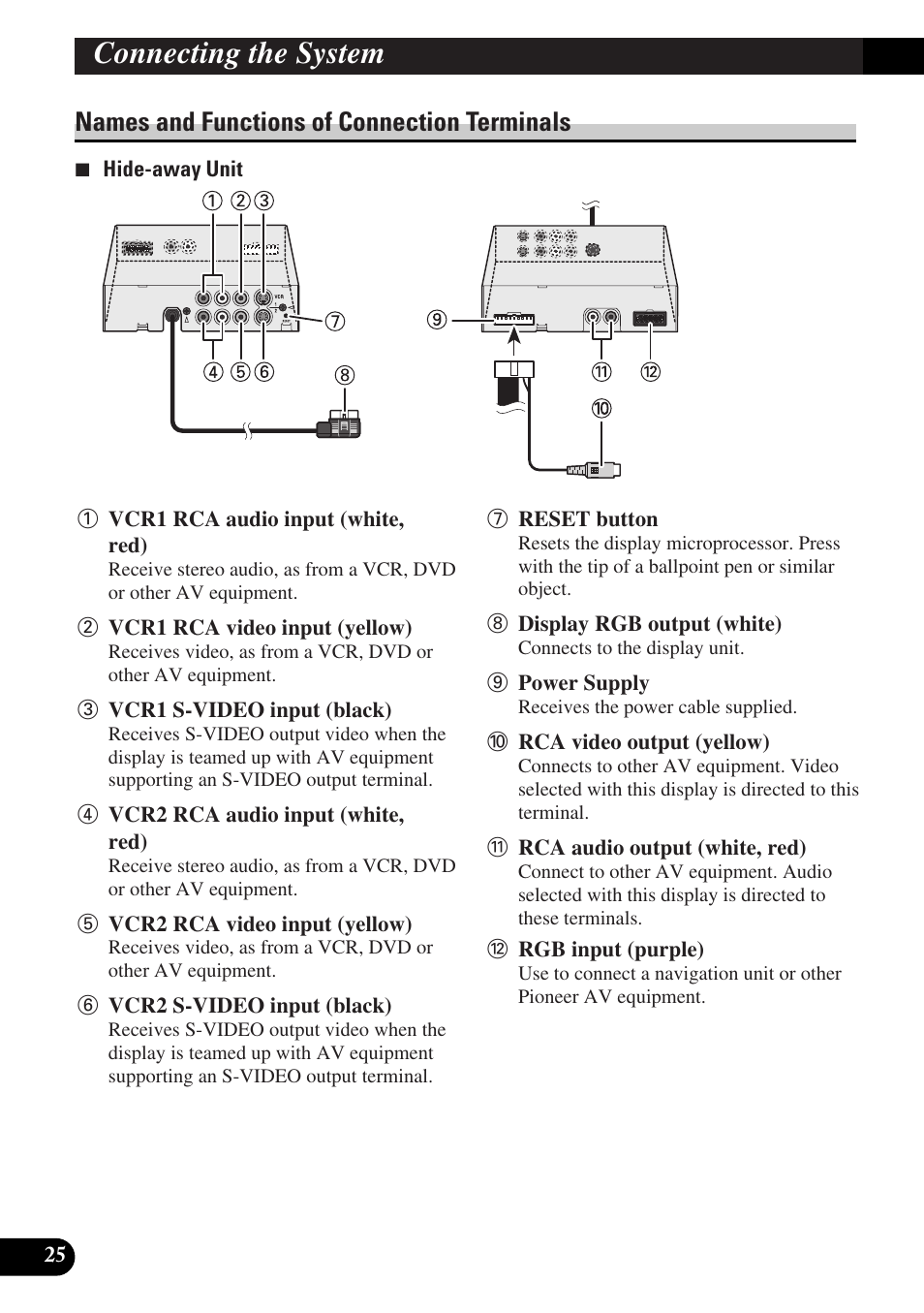 Names and functions of connection, Terminals, Connecting the system | Names and functions of connection terminals | Pioneer AVD-W6000 User Manual | Page 26 / 112