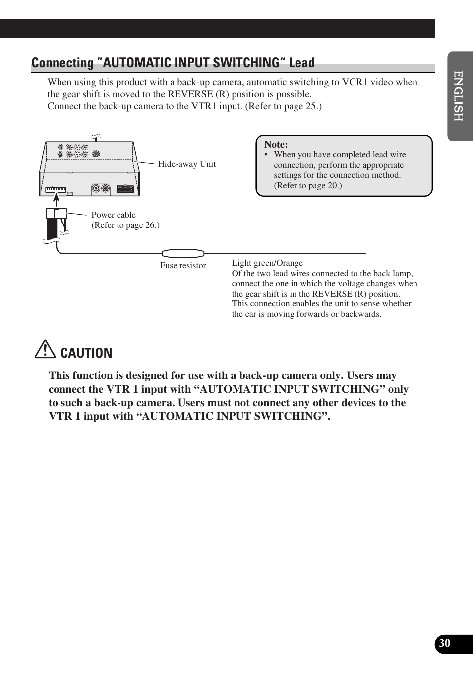 Connecting “automatic input, Switching” lead, Connecting ”automatic input switching“ lead | Caution | Pioneer AVD-W6000 User Manual | Page 31 / 112