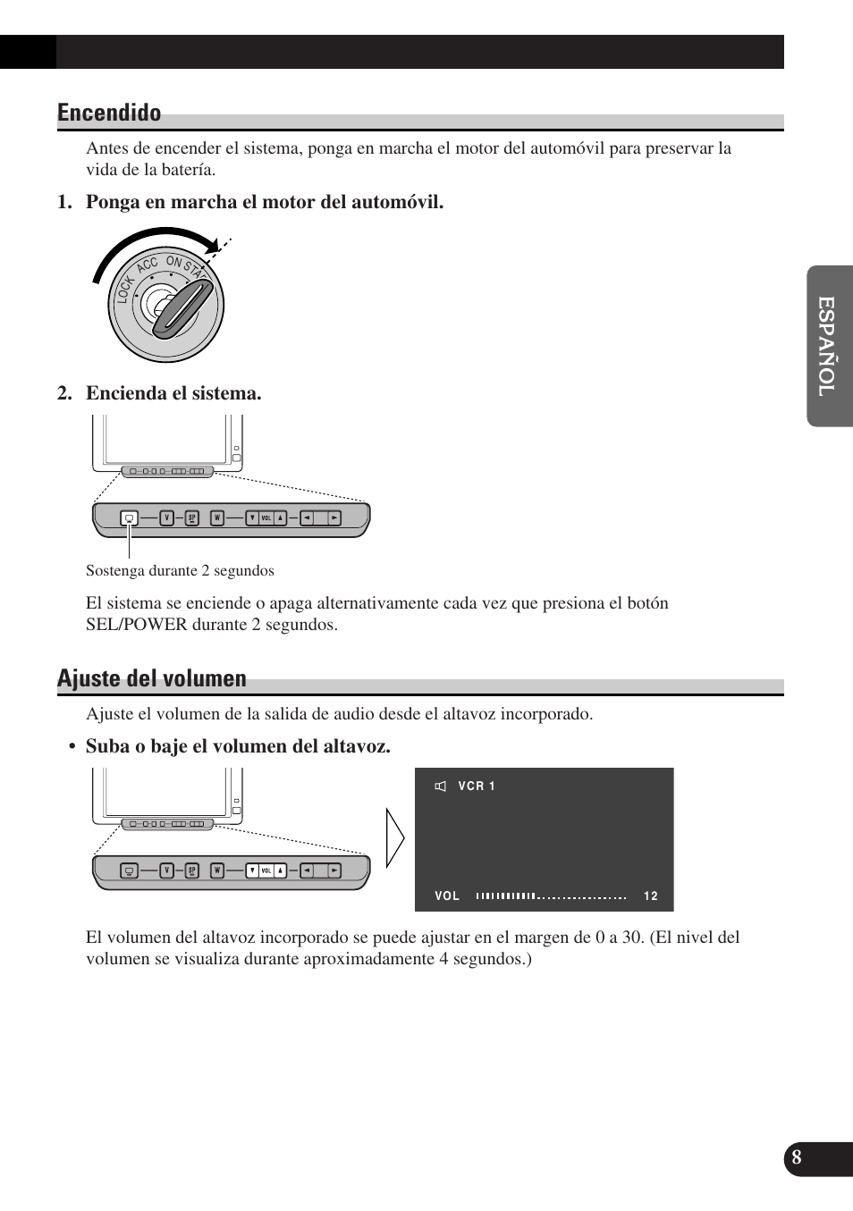 Encendido ajuste del volumen, Encendido, Ajuste del volumen | Pioneer AVD-W6000 User Manual | Page 45 / 112