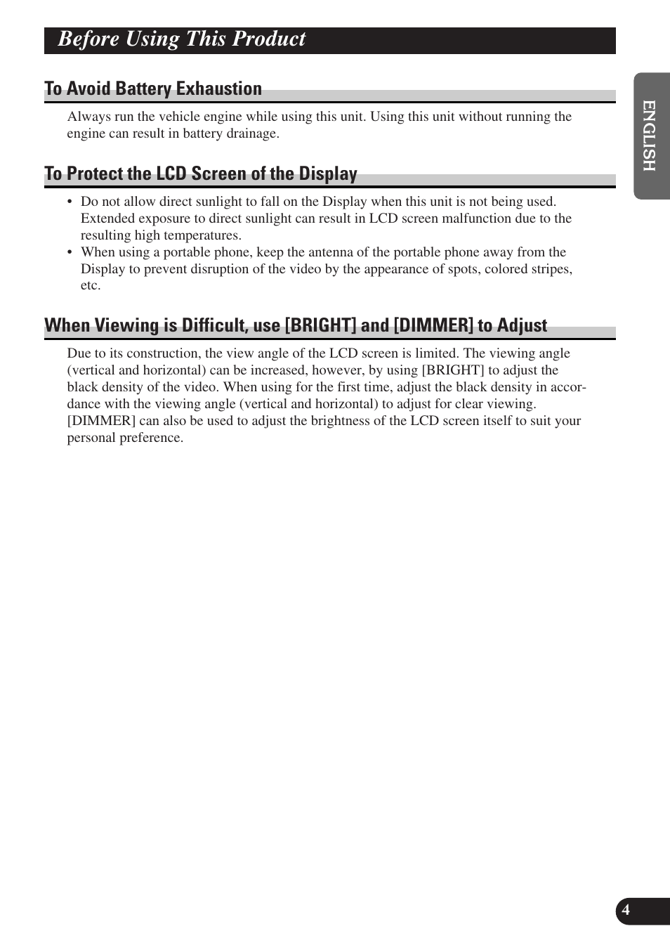 Before using this product, Dimmer] to adjust | Pioneer AVD-W6000 User Manual | Page 5 / 112