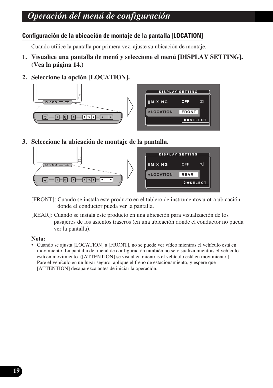 Operación del menú de configuración | Pioneer AVD-W6000 User Manual | Page 56 / 112