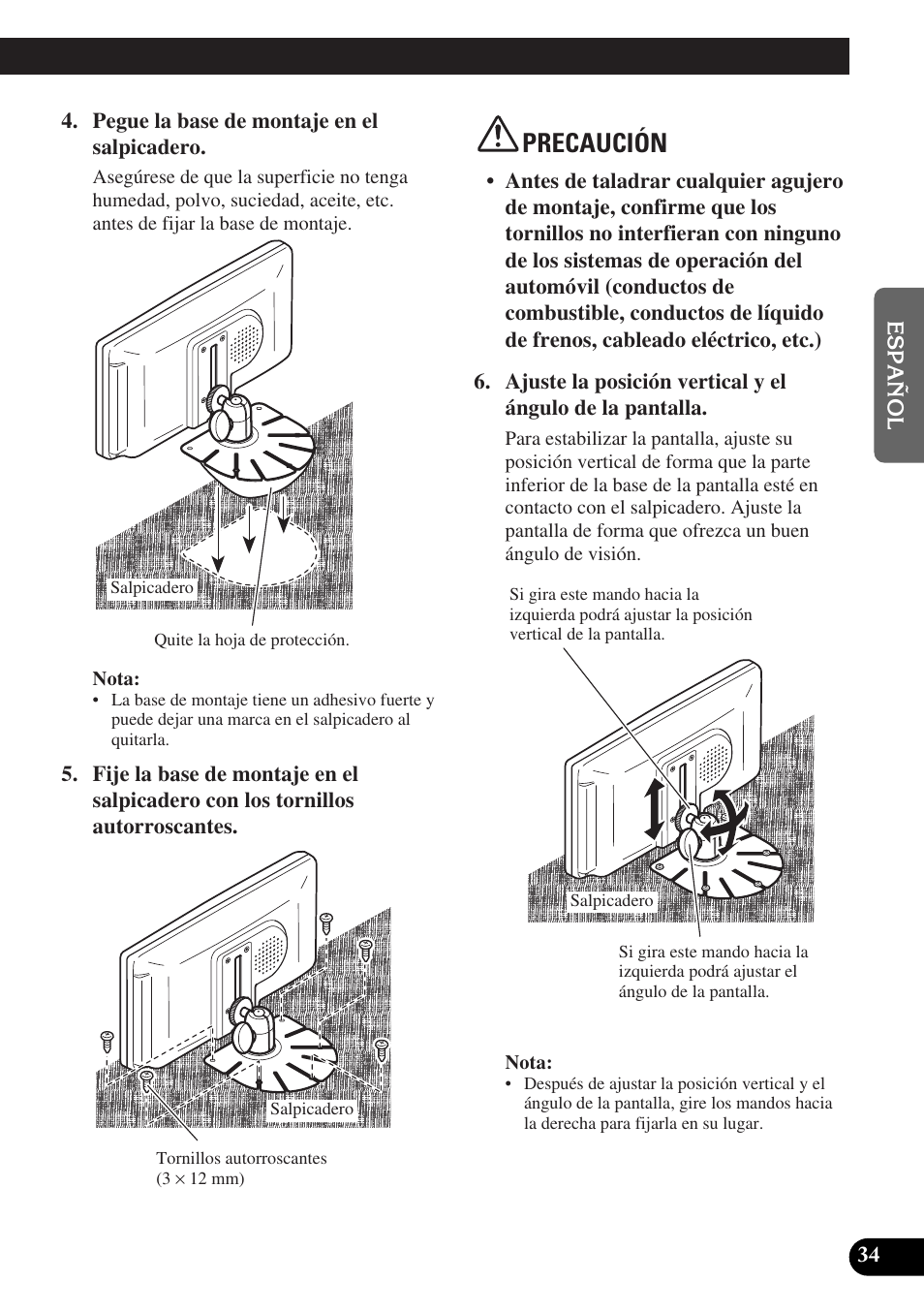 Precaución | Pioneer AVD-W6000 User Manual | Page 71 / 112