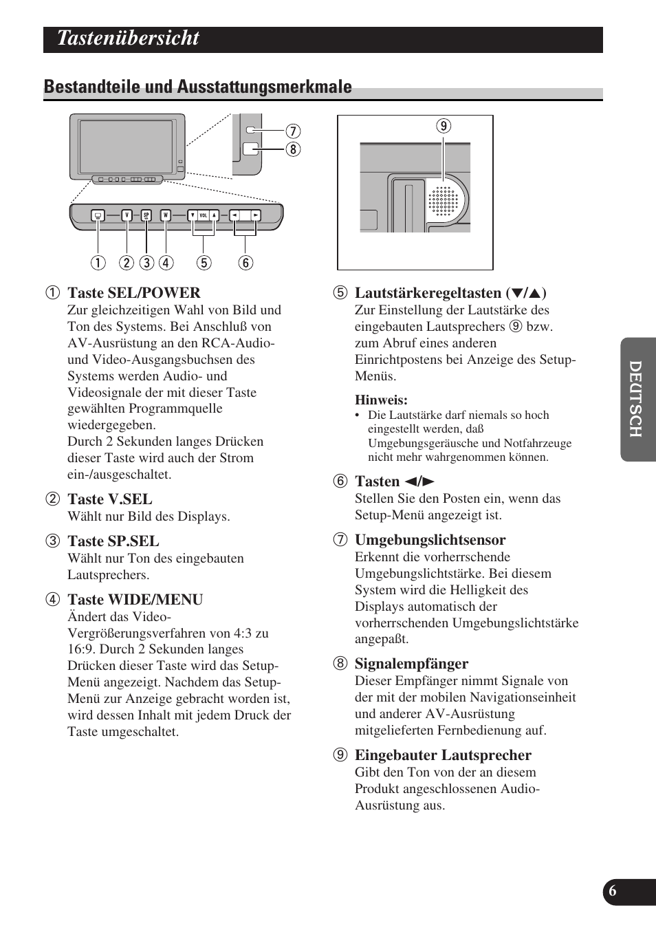 Tastenübersicht, Bestandteile und ausstattungsmerkmale | Pioneer AVD-W6000 User Manual | Page 79 / 112