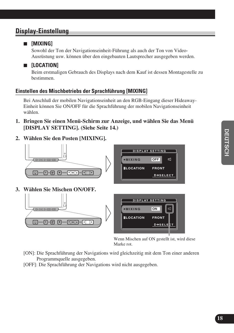Display-einstellung, 7 [mixing, 7 [location | Pioneer AVD-W6000 User Manual | Page 91 / 112