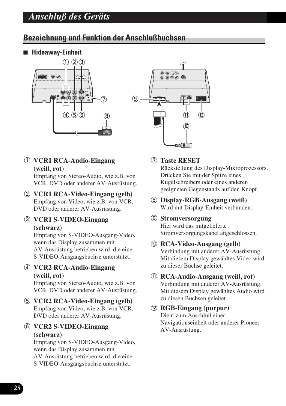 Bezeichnung und funktion der, Anschlußbuchsen, Anschluß des geräts | Bezeichnung und funktion der anschlußbuchsen | Pioneer AVD-W6000 User Manual | Page 98 / 112