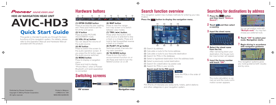 Pioneer AVIC-HD3BT User Manual | 2 pages