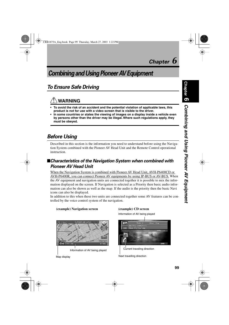 Combining and using pioneer av equipment, Chapter, Before using | Pioneer AVIC700D User Manual | Page 100 / 190