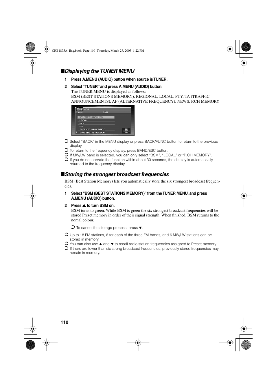 Displaying the tuner menu, Storing the strongest broadcast frequencies | Pioneer AVIC700D User Manual | Page 111 / 190