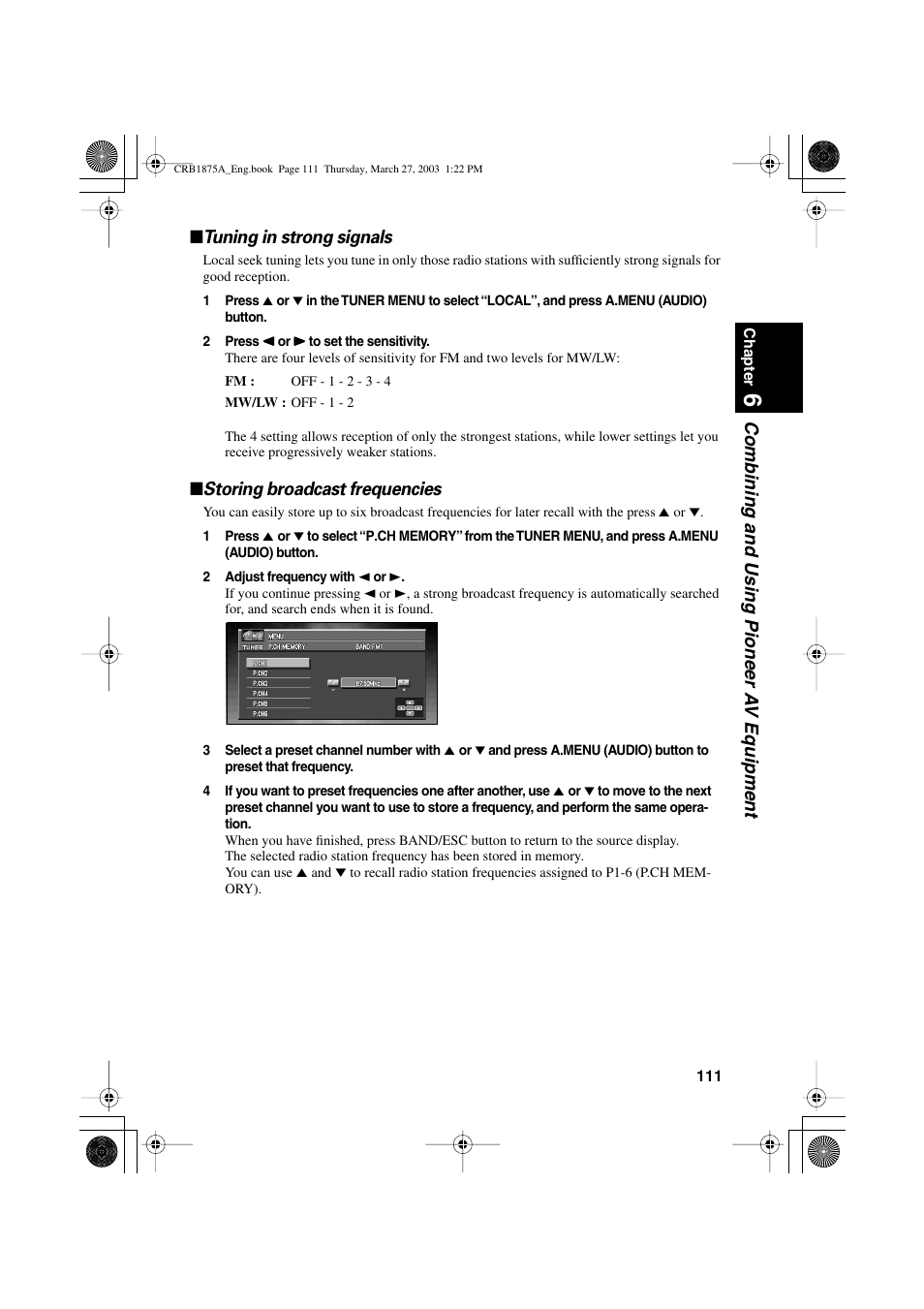 Storing broadcast frequencies | Pioneer AVIC700D User Manual | Page 112 / 190