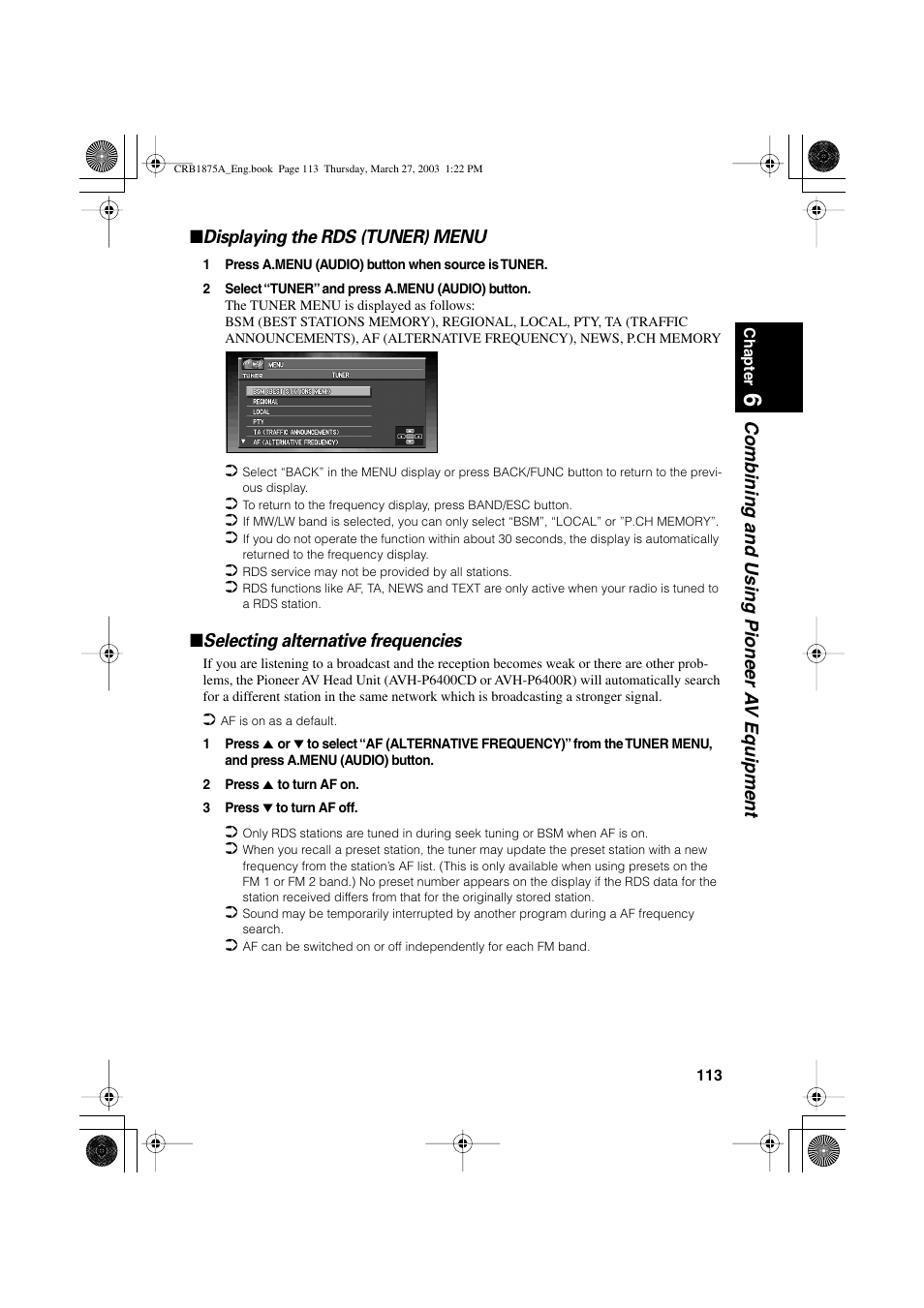 Selecting alternative frequencies | Pioneer AVIC700D User Manual | Page 114 / 190