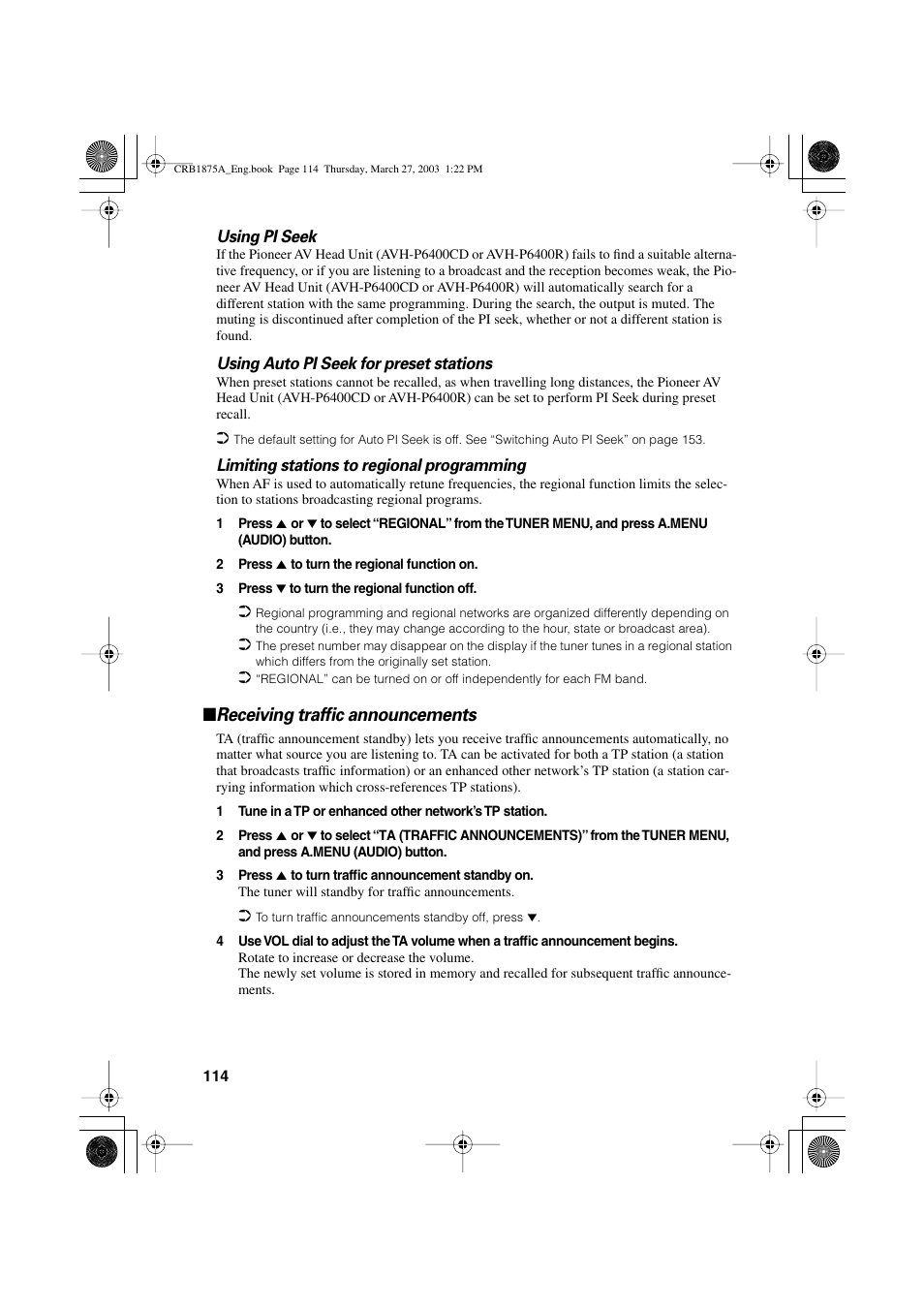 Receiving traffic announcements | Pioneer AVIC700D User Manual | Page 115 / 190