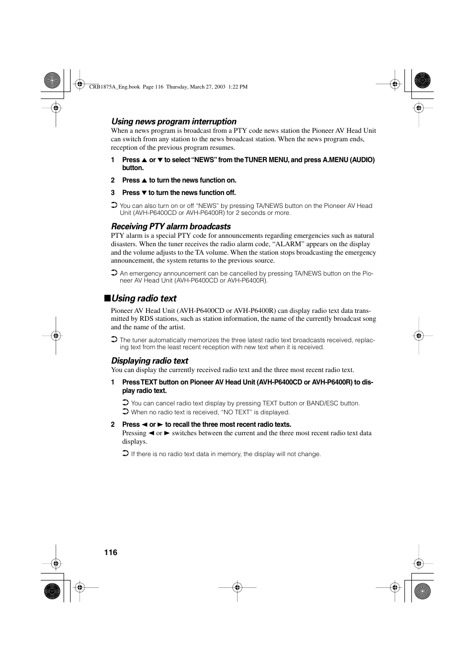 Using radio text | Pioneer AVIC700D User Manual | Page 117 / 190