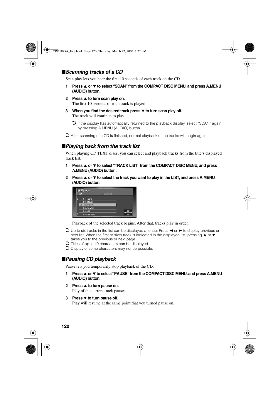Scanning tracks of a cd, Playing back from the track list, Pausing cd playback | Pioneer AVIC700D User Manual | Page 121 / 190