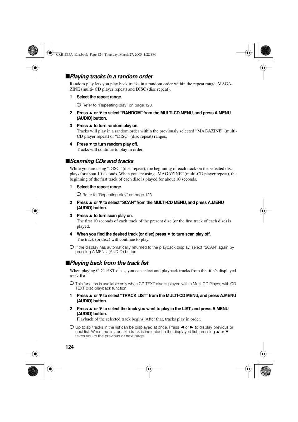 Playing tracks in a random order, Scanning cds and tracks, Playing back from the track list | Pioneer AVIC700D User Manual | Page 125 / 190