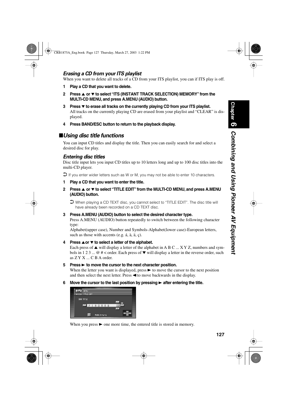 Combining and using pioneer a v equipment, Using disc title functions | Pioneer AVIC700D User Manual | Page 128 / 190
