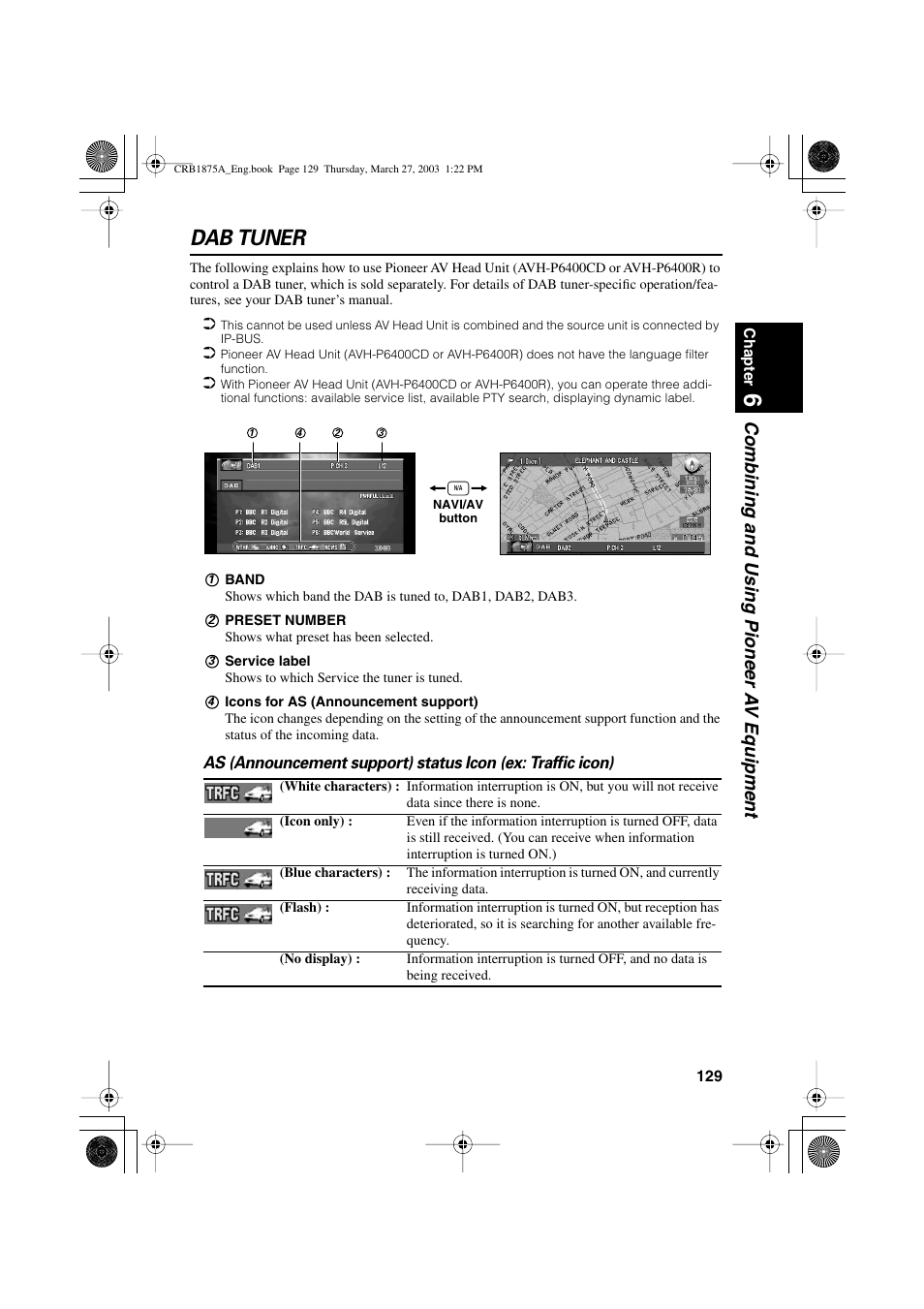 Dab tuner, Combining and using pioneer a v equipment | Pioneer AVIC700D User Manual | Page 130 / 190