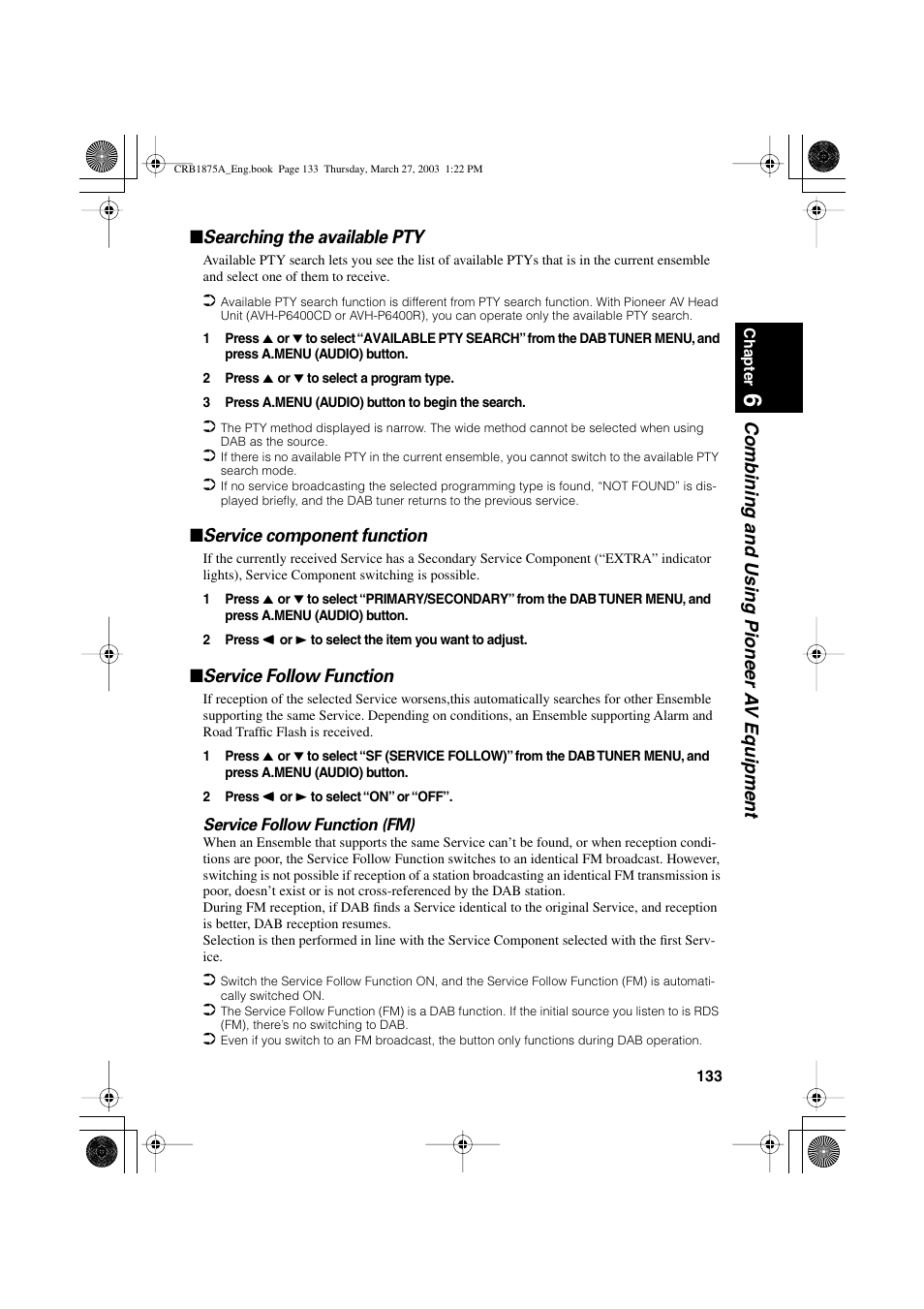 Service component function, Service follow function | Pioneer AVIC700D User Manual | Page 134 / 190