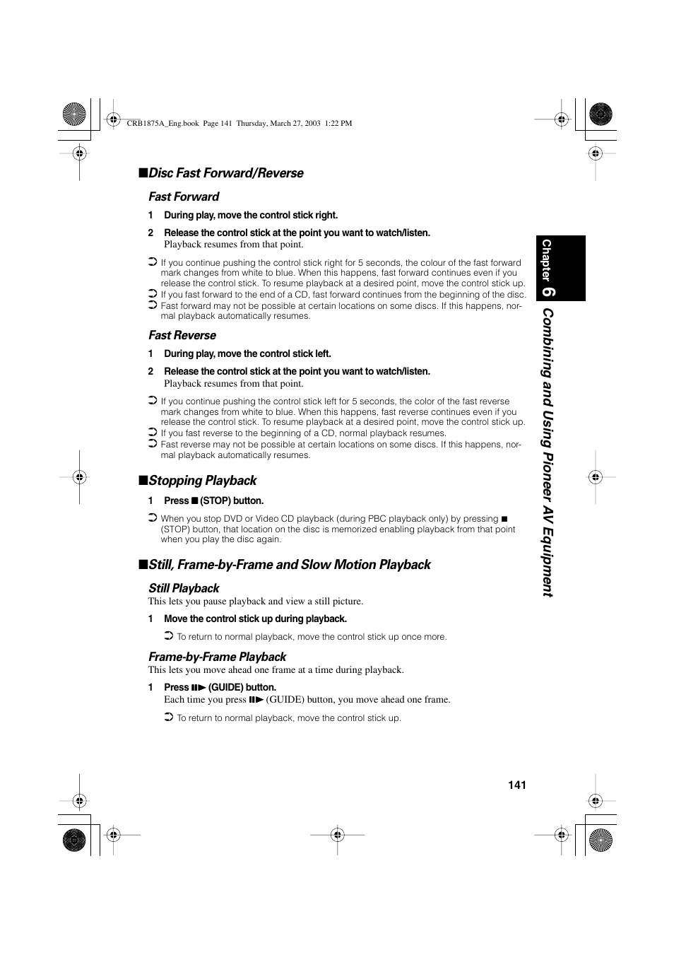 Stopping playback, Still, frame-by-frame and slow motion playback | Pioneer AVIC700D User Manual | Page 142 / 190