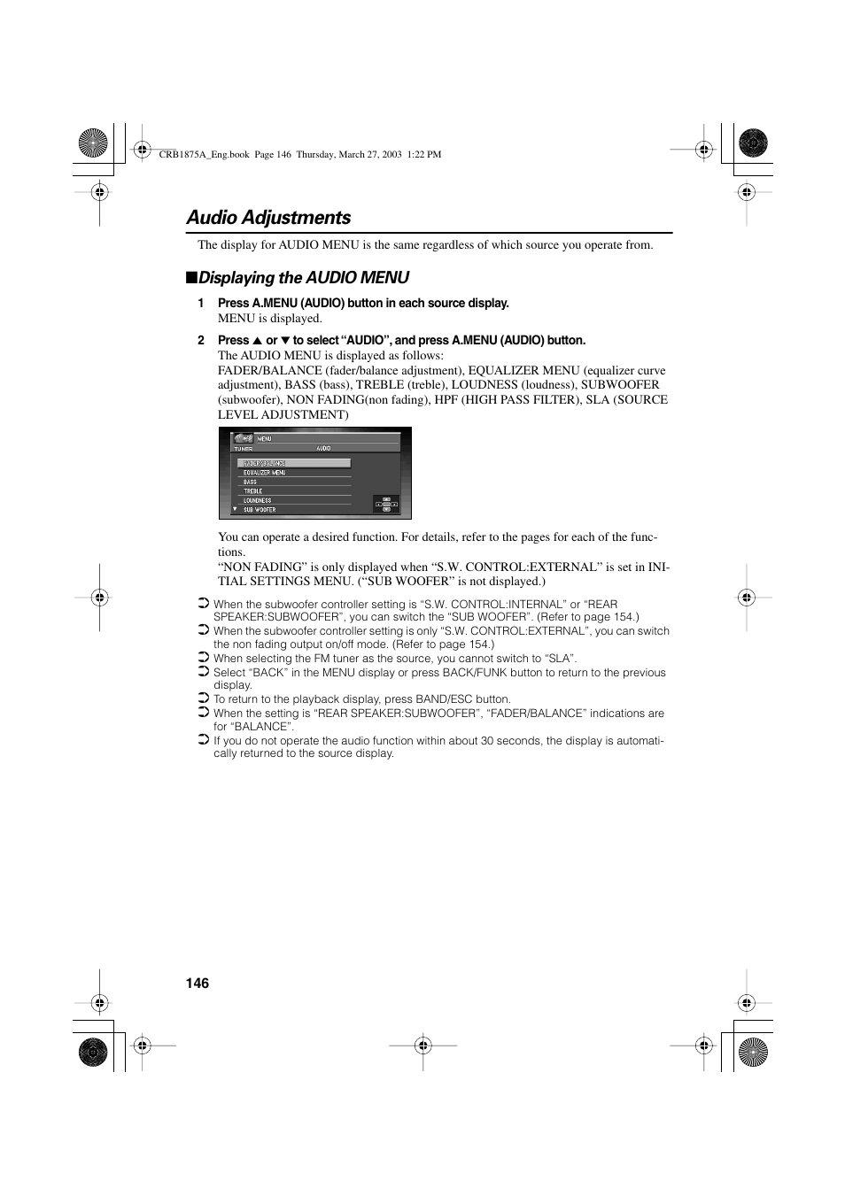 Audio adjustments, Displaying the audio menu | Pioneer AVIC700D User Manual | Page 147 / 190