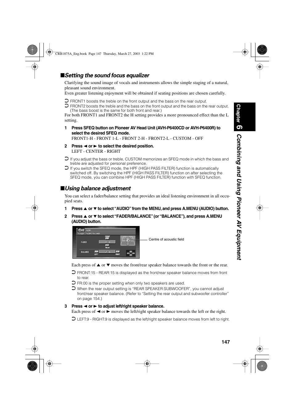 Using balance adjustment | Pioneer AVIC700D User Manual | Page 148 / 190