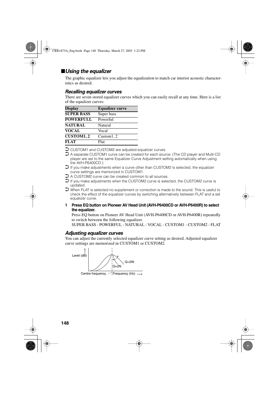 Using the equalizer | Pioneer AVIC700D User Manual | Page 149 / 190