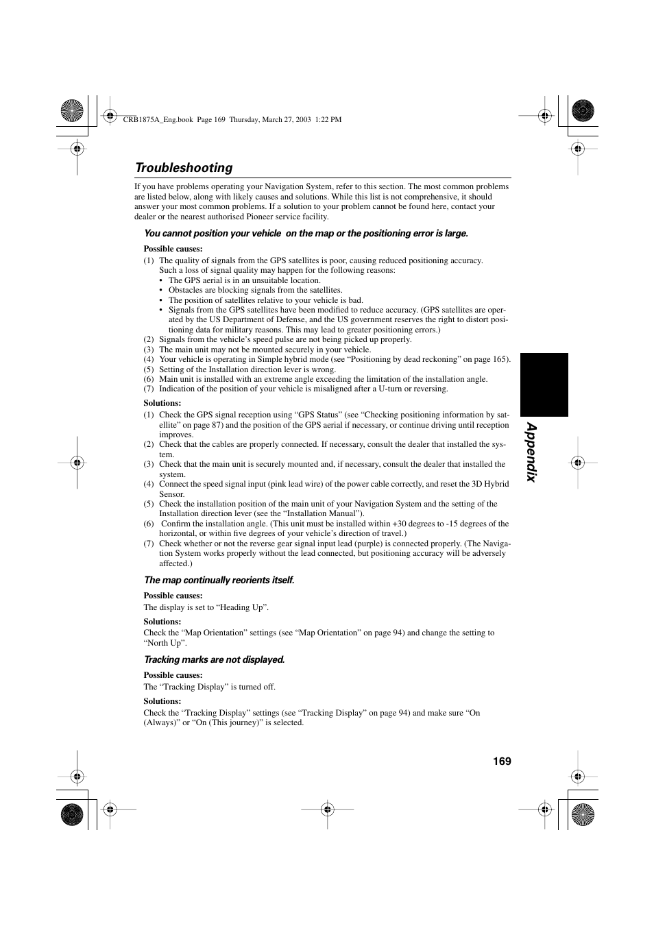 Appendix troubleshooting | Pioneer AVIC700D User Manual | Page 170 / 190