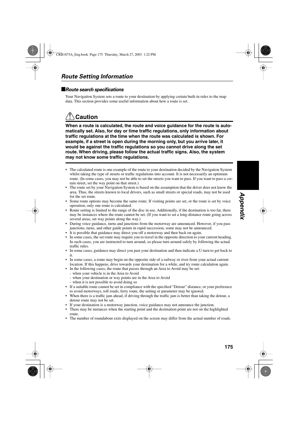 Appendix route setting information, Caution | Pioneer AVIC700D User Manual | Page 176 / 190