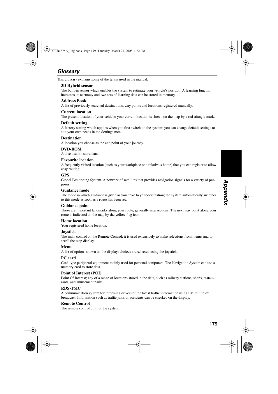 Appendix glossary | Pioneer AVIC700D User Manual | Page 180 / 190