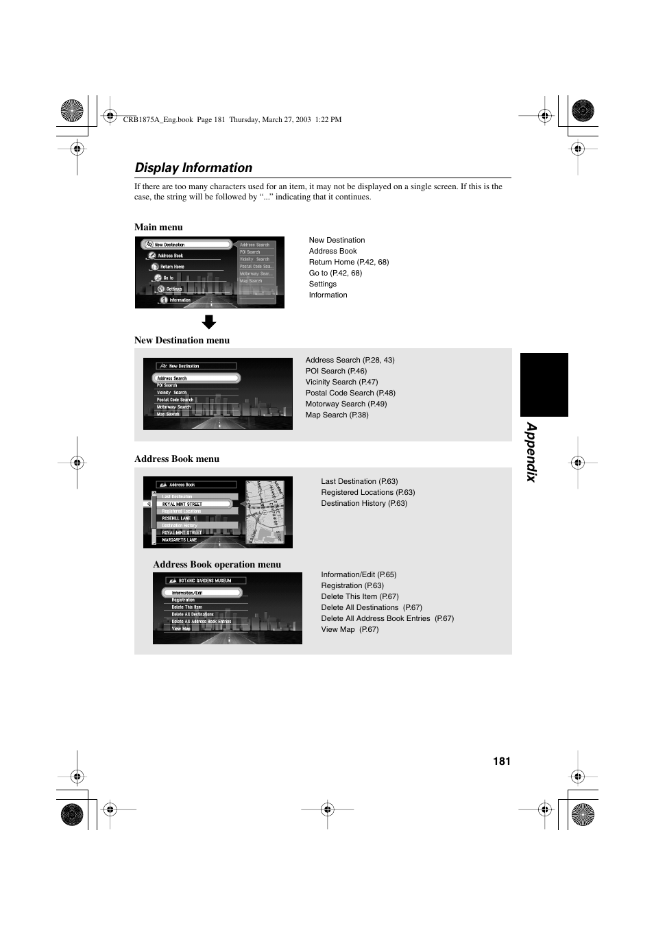 Appendix display information | Pioneer AVIC700D User Manual | Page 182 / 190