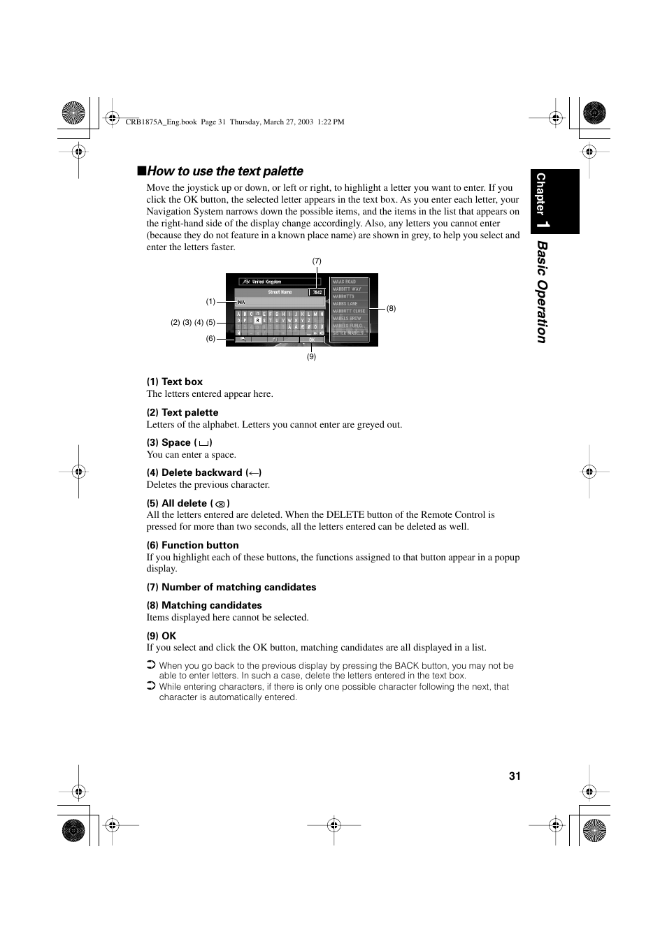 Basic operation ■ how to use the text palette | Pioneer AVIC700D User Manual | Page 32 / 190